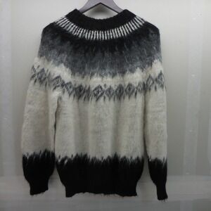 Alpaca Connection Handmade Bolivia Wool Fair Isle Sweater Womens Small Black